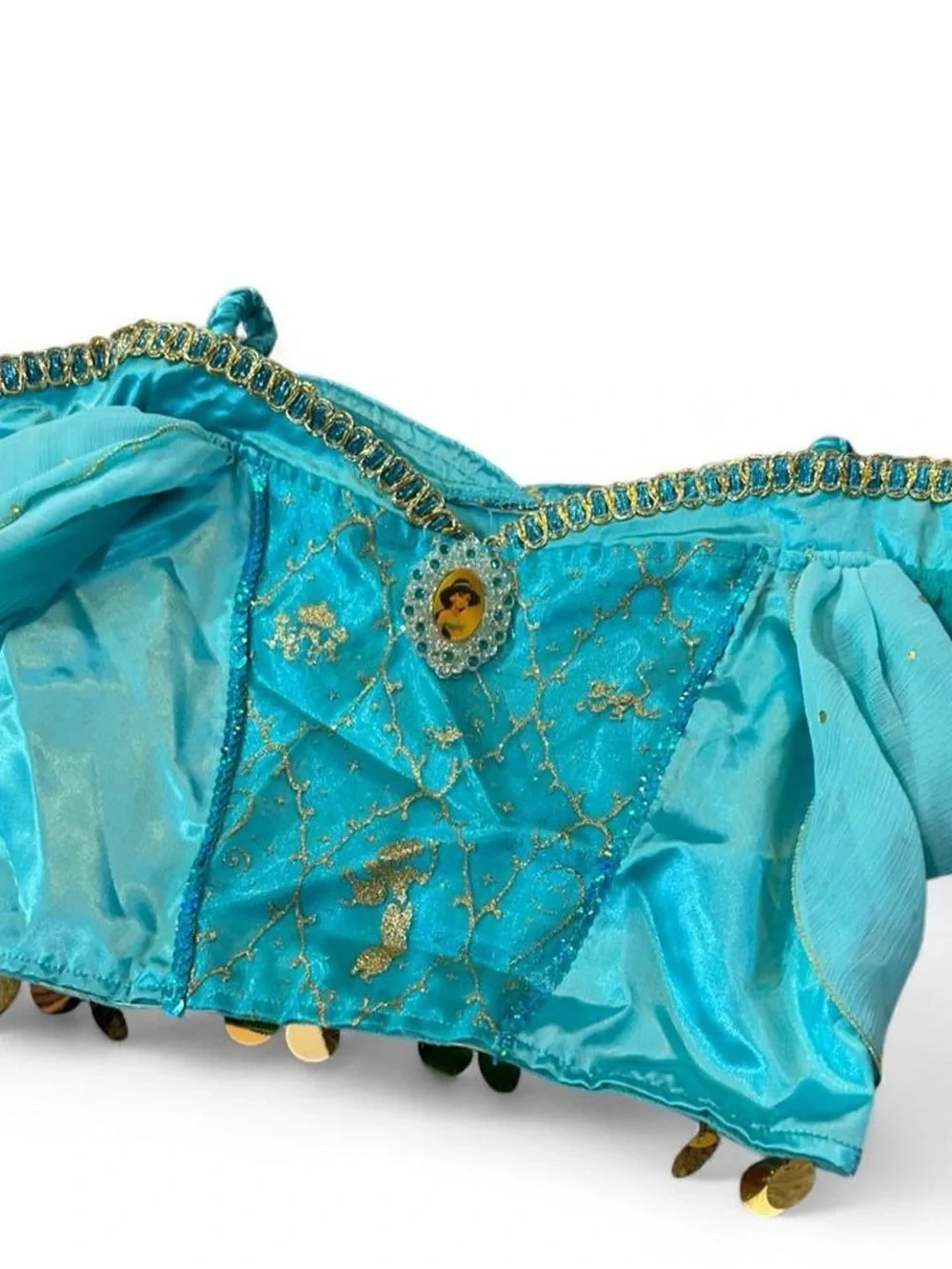 Official Teal and gold Disney Jasmine costume with gold floral embroidery - Picture 4 of 5